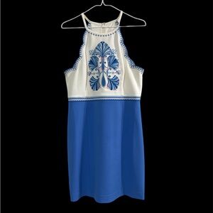 Elegant Blue and White Halter Dress